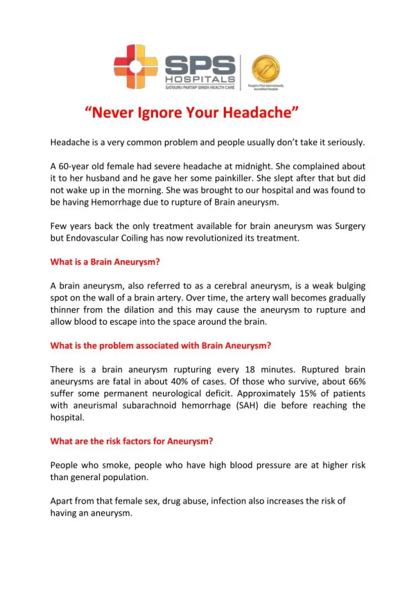 Never Ignore Your Headache
