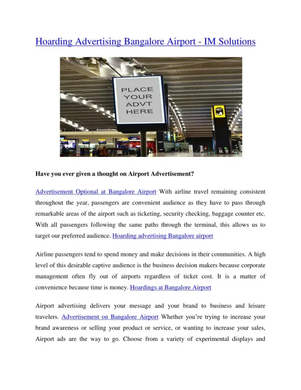 Hoarding Advertising Bangalore Airport - IM Solutions