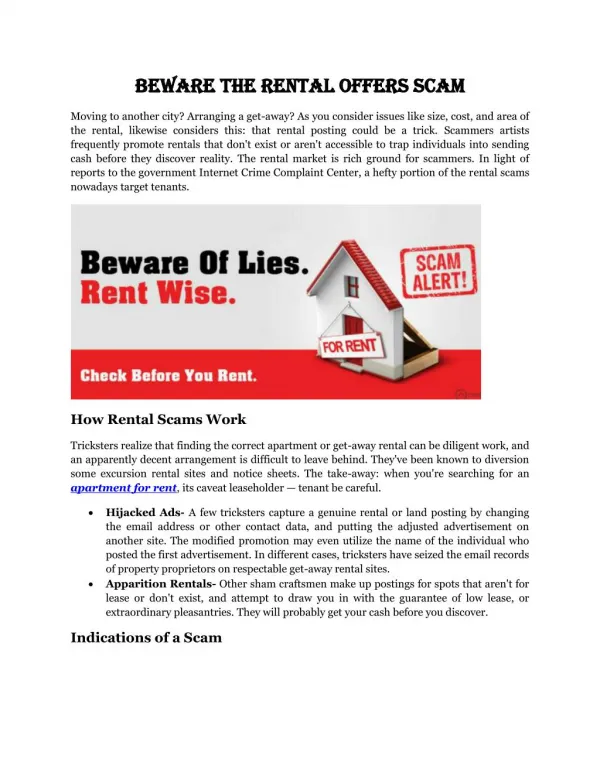 Beware the rental offers Scam
