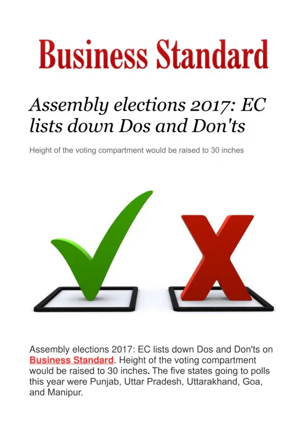 Assembly elections 2017: EC lists down Dos and Don'ts