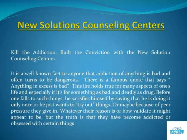 Alcoholism Treatment Programs at New Solutions Counseling Centers