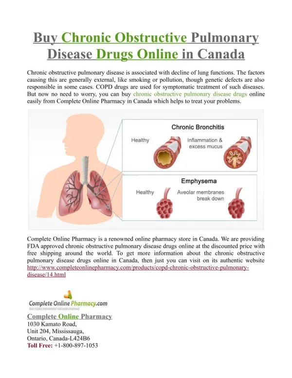 Buy Chronic Obstructive Pulmonary Disease Drugs Online in Canada