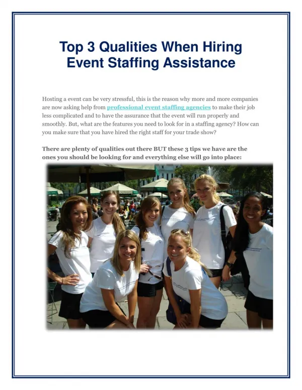 Top 3 Qualities When Hiring Event Staffing Assistance