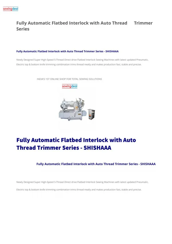 Fully Automatic Flatbed Interlock with Auto Thread Trimmer Series