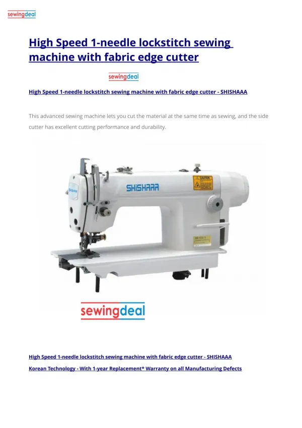 High Speed 1-needle lockstitch sewing machine with fabric edge cutter