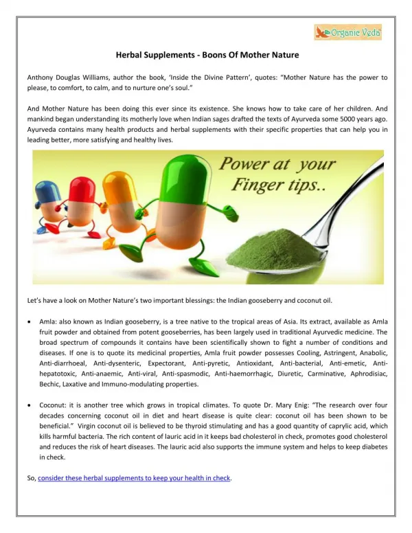 Herbal Supplements - Boons Of Mother Nature