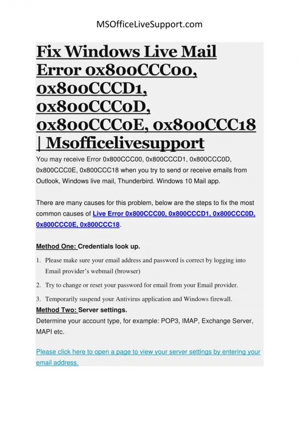 Fix Windows Live Mail Error 0x800CCC00, 0x800CCCD1, 0x800CCC0D, 0x800CCC0E, 0x800CCC18