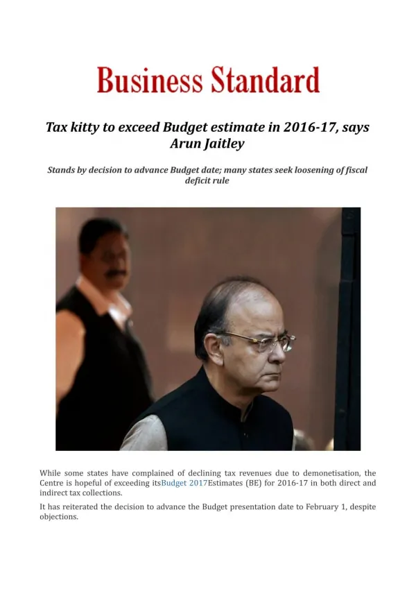 Tax kitty to exceed Budget estimate in 2016-17, says Arun Jaitley