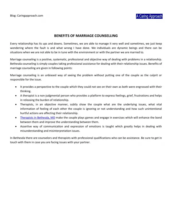 Benefits Of Marriage Counselling