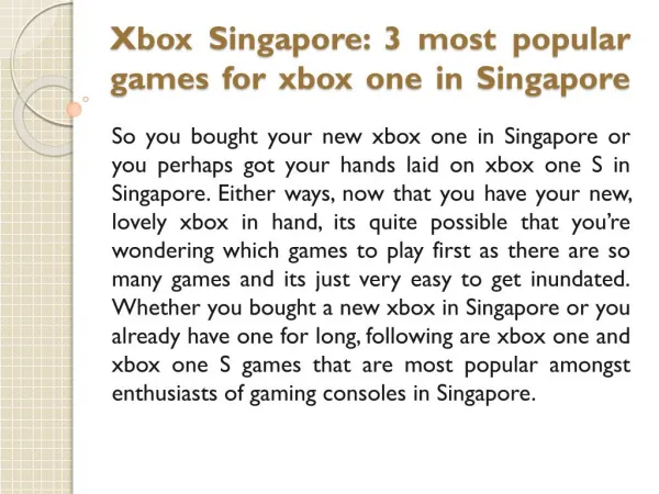 Xbox Singapore: 3 most popular games for xbox one in Singapore