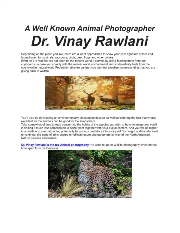 A Well Known Wildlife Photographer: Dr. Vinay Rawlani