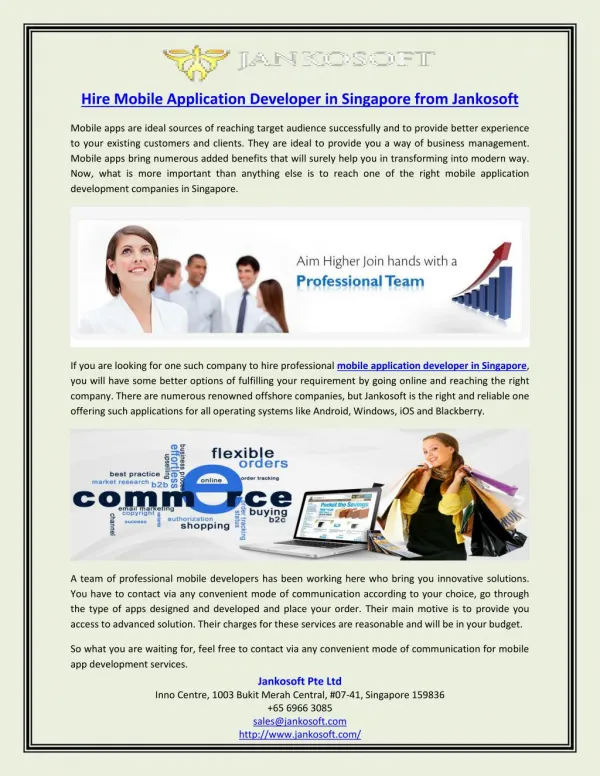 Hire Mobile Application Developer in Singapore from Jankosoft