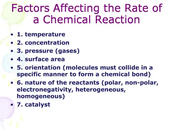 Factors Affecting the Rate of a Chemical Reaction