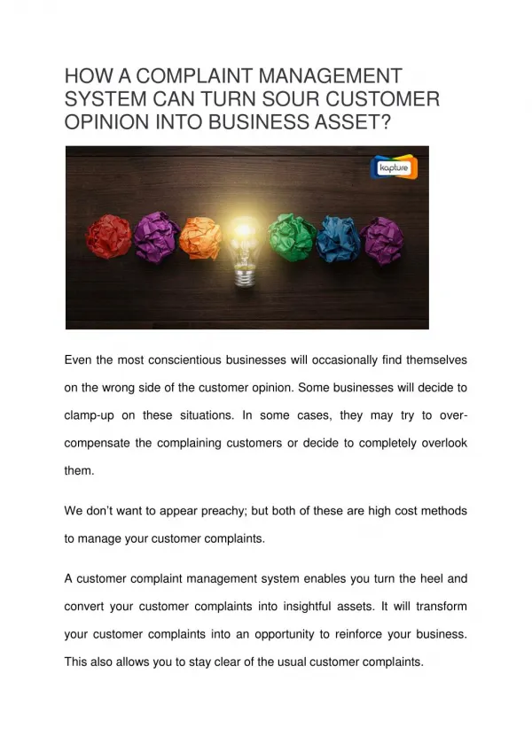 HOW A COMPLAINT MANAGEMENT SYSTEM CAN TURN SOUR CUSTOMER OPINION INTO BUSINESS ASSET?