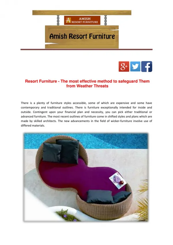 Resort Furniture - The most effective method to safeguard Them from Weather Threats