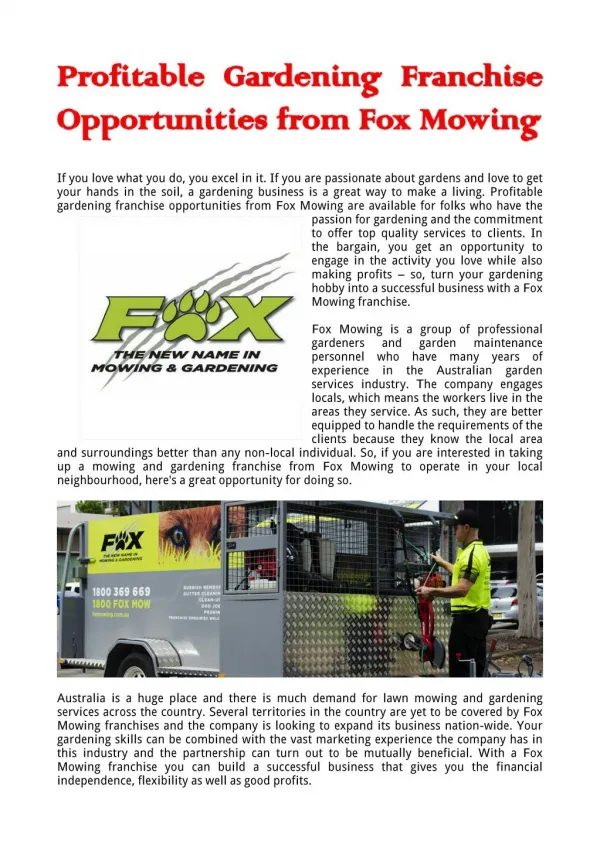Profitable Gardening Franchise Opportunities from Fox Mowing