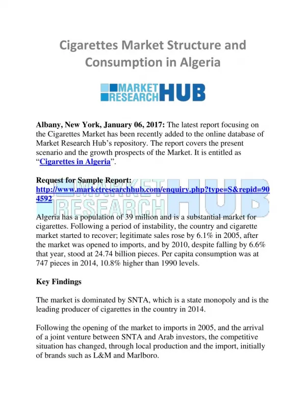 Cigarettes Market Structure and Consumption in Algeria