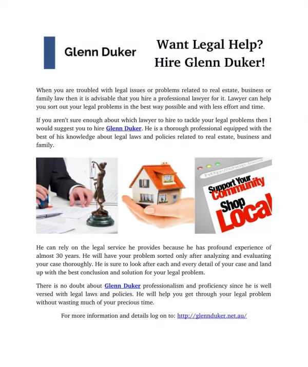 Want Legal Help? Hire Glenn Duker!