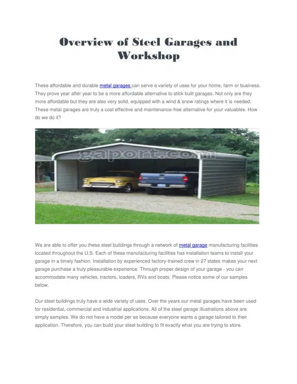 Overview of Steel Garages and Workshop