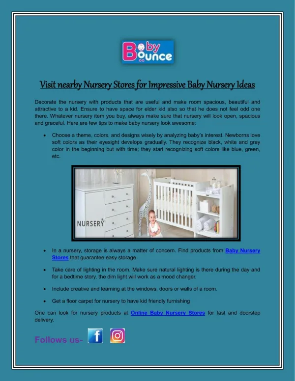Visit nearby Nursery Stores for Impressive Baby Nursery Ideas