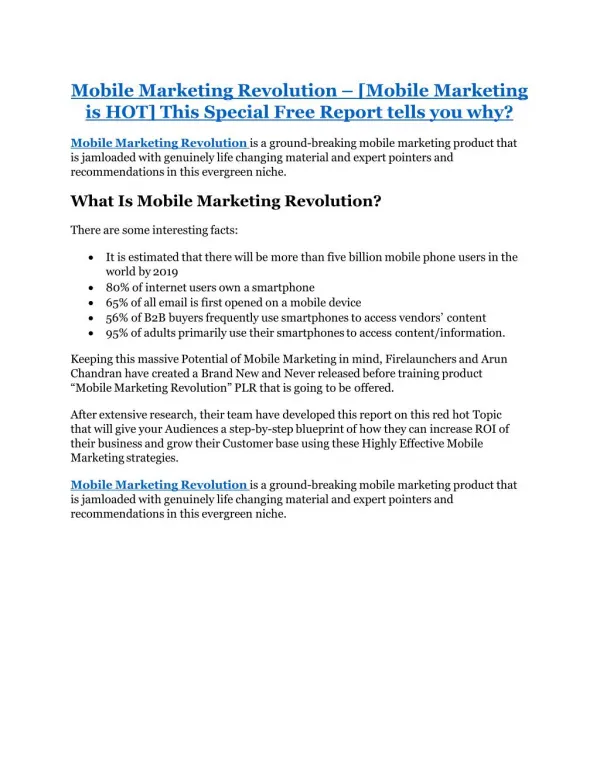 Mobile Marketing Revolution Review-TRUST about Mobile Marketing Revolution and 80% discount