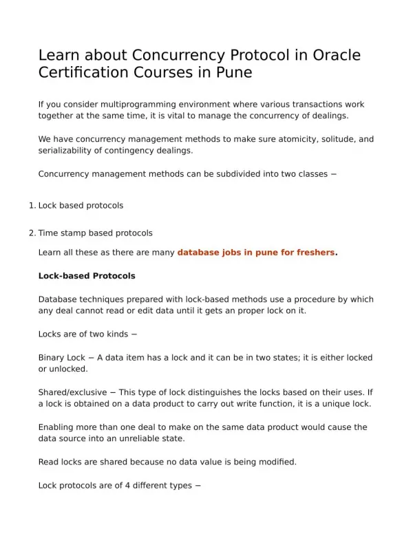 Learn about Concurrency Protocol in Oracle Certification Courses in Pune