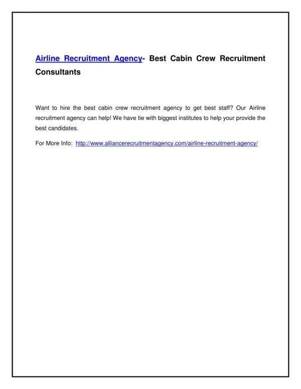Airline Recruitment Agency- Best Cabin Crew Recruitment Consultants