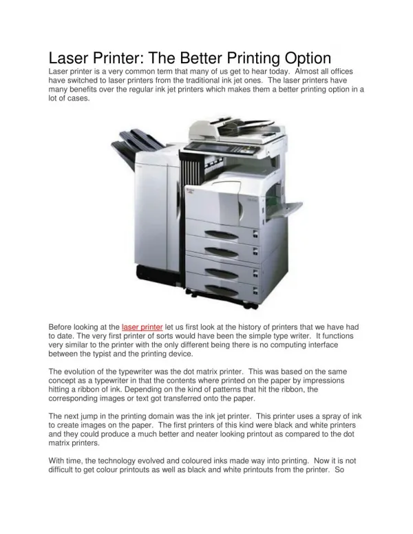 Laser Printer: The Better Printing Option