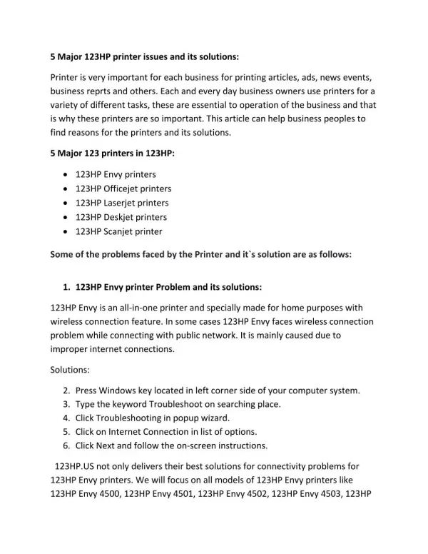 5 Major 123HP printer issues and its solutions: