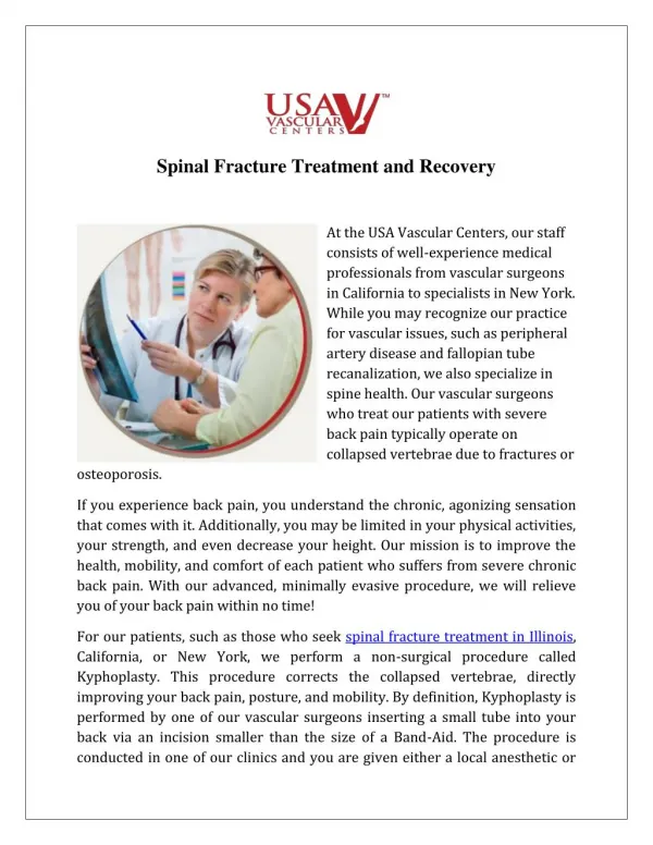 Spinal Fracture Treatment Illinois - USA Vascular Centers