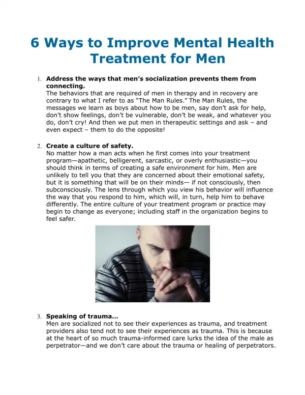6 Ways to Improve Mental Health Treatment for Men