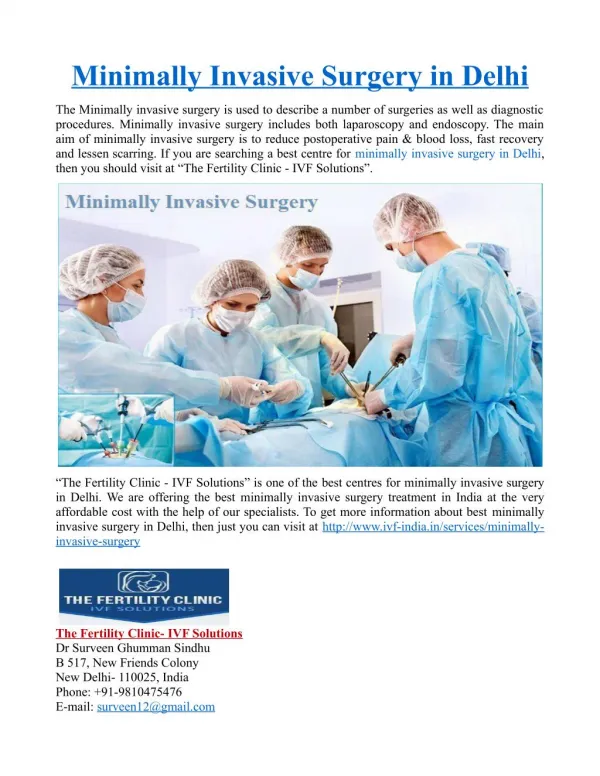Minimally Invasive Surgery in Delhi