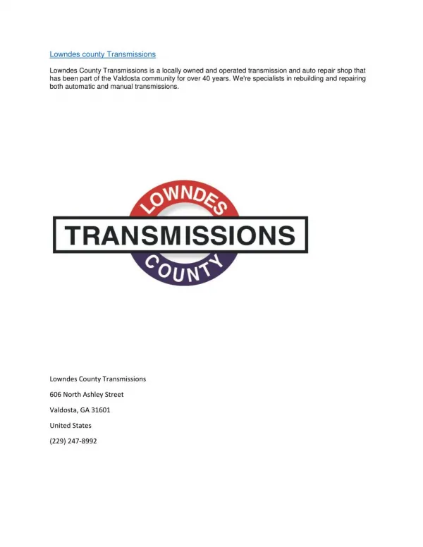 Lowndes county Transmissions