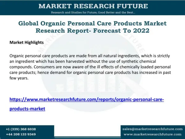 Global Organic Personal Care Products Market to Expand at 6% CAGR during 2016-2022