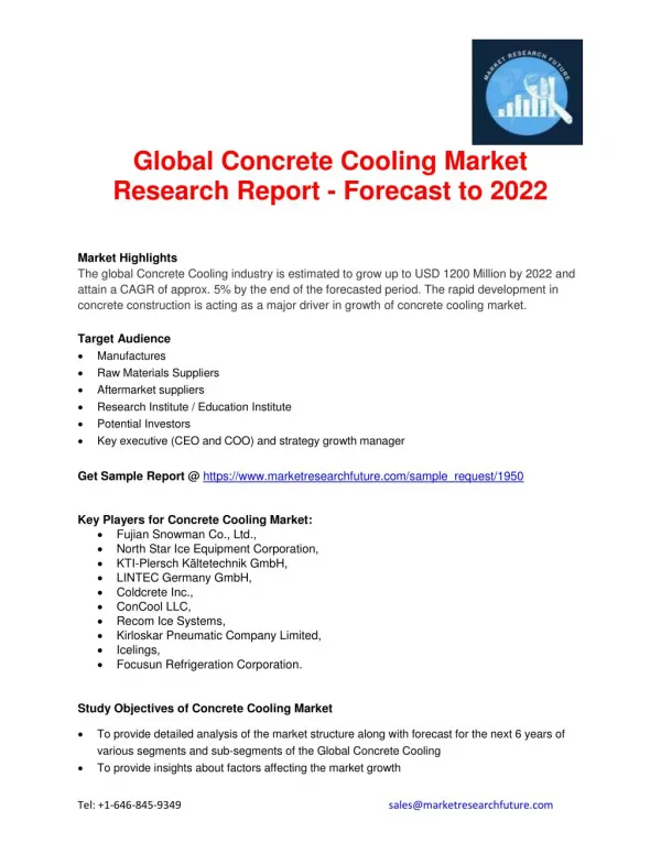 Concrete Cooling Market Segments Based on Geography, Key Players, Driver, Market Challenge, Market Trend 2022