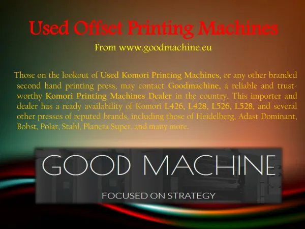 Used Komori Printing Machines In Europe