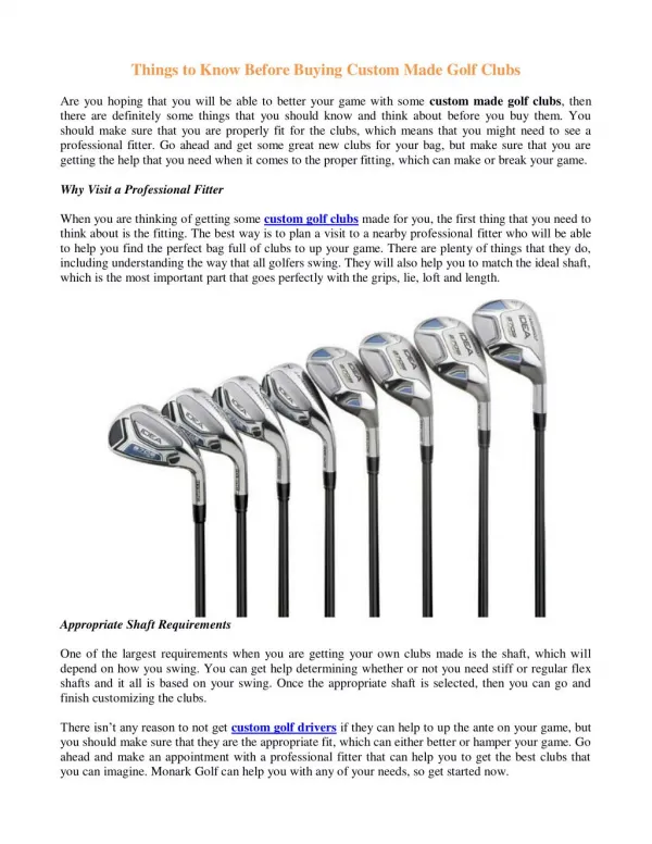 Things to Know Before Buying Custom Made Golf Clubs