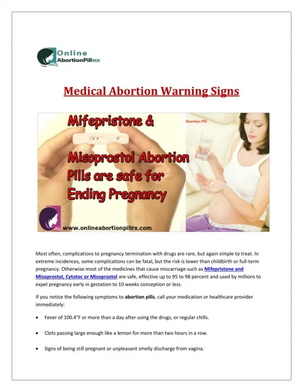 Abortion Pills- Complications, Effects, Follow-up and Care