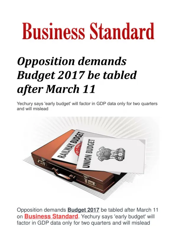 Opposition demands Budget 2017 be tabled after March 11