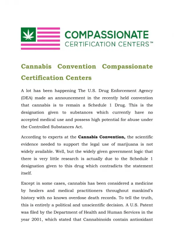 Cannabis Convention Compassionate Certification Centers