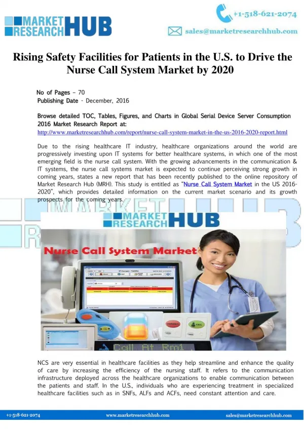 US Nurse Call System Market Report 2016-2020