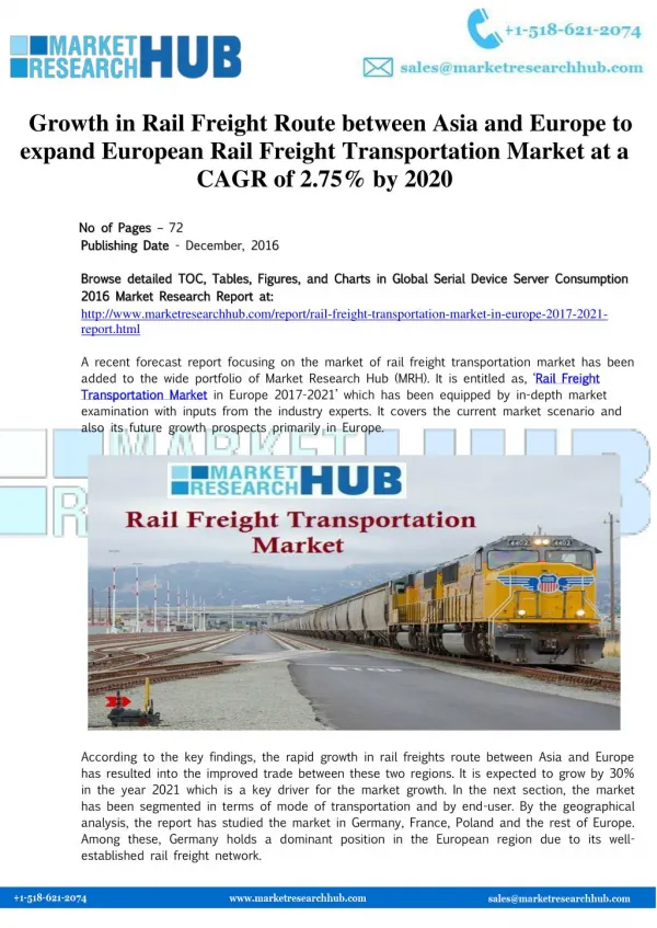 Europe Rail Freight Transportation Market Report 2017-2021