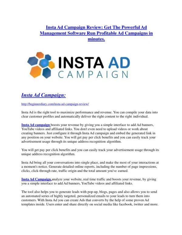 Insta Ad Campaign review and MEGA $38,000 Bonus - 80% Discount