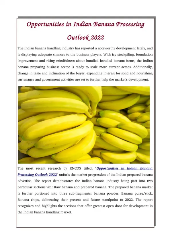Opportunities in Indian Banana Processing Outlook 2022