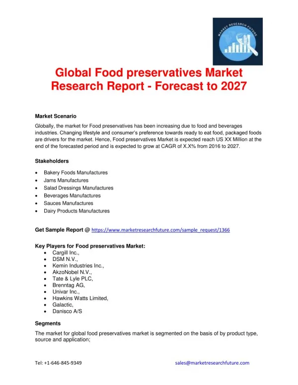 Food preservatives Market Research, market Share, Competitor Strategy, Industry Trends, Forecast to 2027.