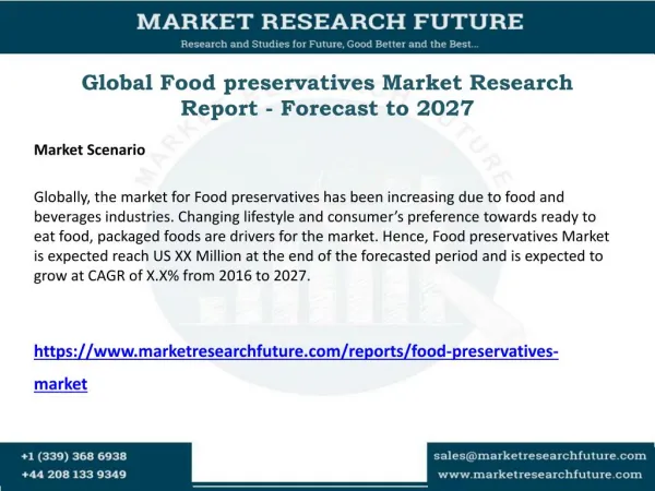 Food preservatives Market Research, market Share, Competitor Strategy, Industry Trends, Forecast to 2027.