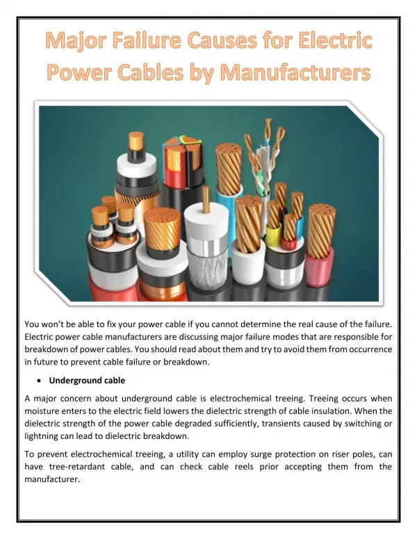 Major Failure Causes for Electric Power Cables by Manufacturers