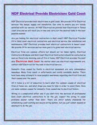 NDF Electrical Provide Electricians Gold Coast - slide 1
