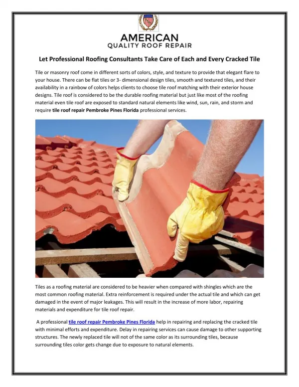 Let Professional Roofing Consultants Take Care of Each and Every Cracked Tile