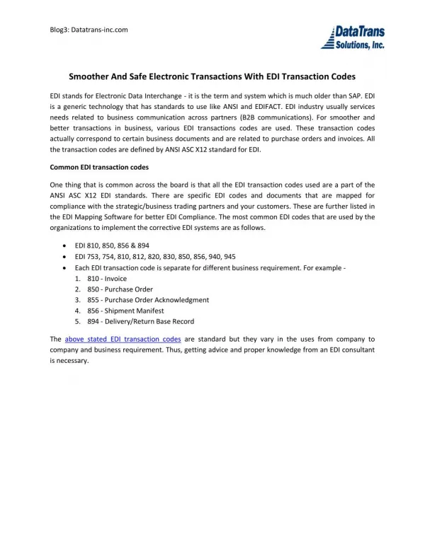 Smoother And Safe Electronic Transactions With Edi Transaction Codes